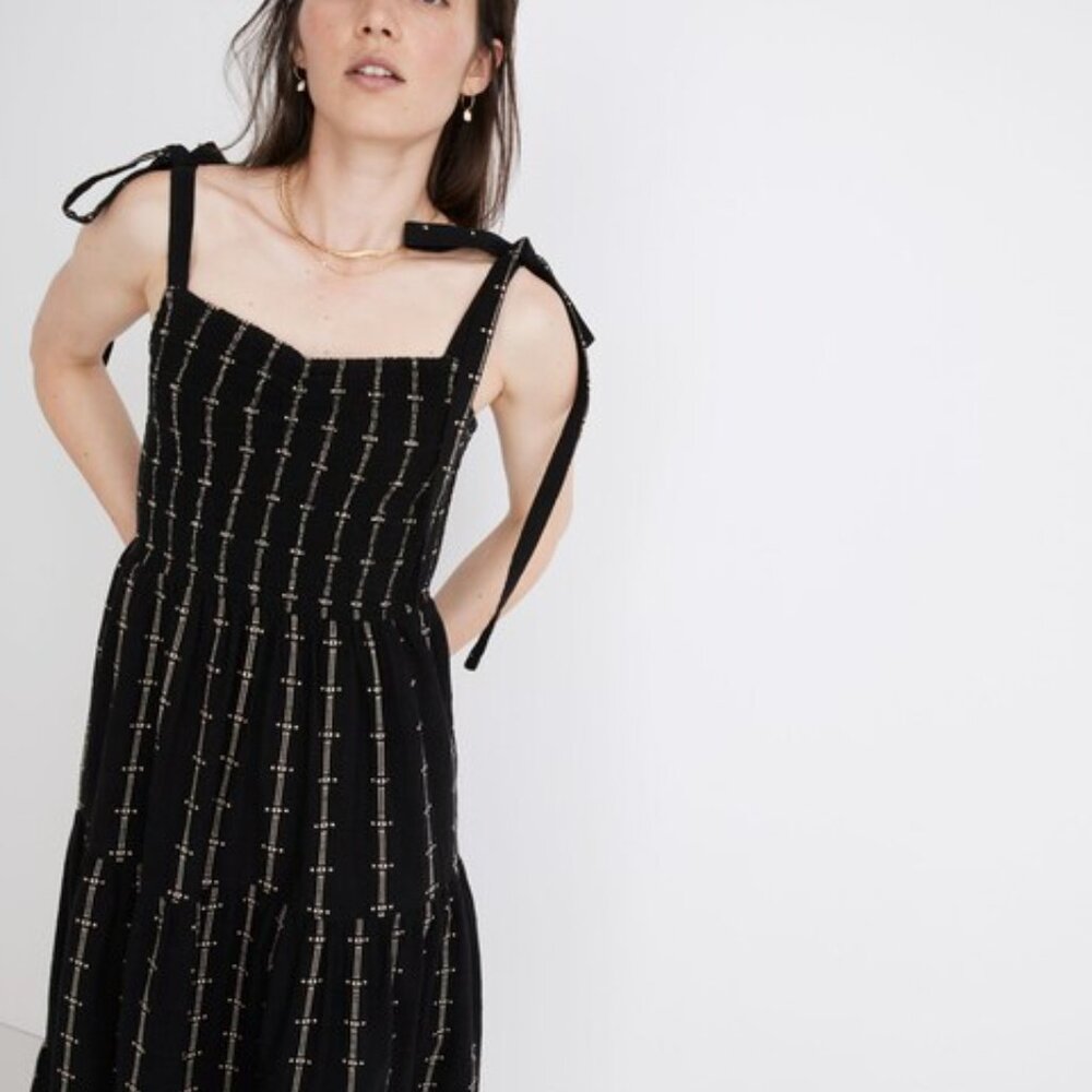 Madewell Lucie Tie-Strap Tiered Midi Dress in Jacquard Strip Size Small